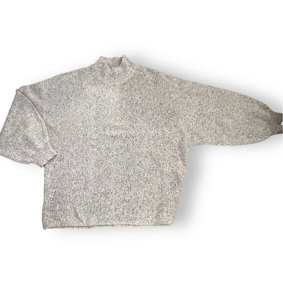 Lulus Womens Sweater Pullover Long Puff Sleeves Mock Neck Knit Gray Size Medium - Picture 1 of 9